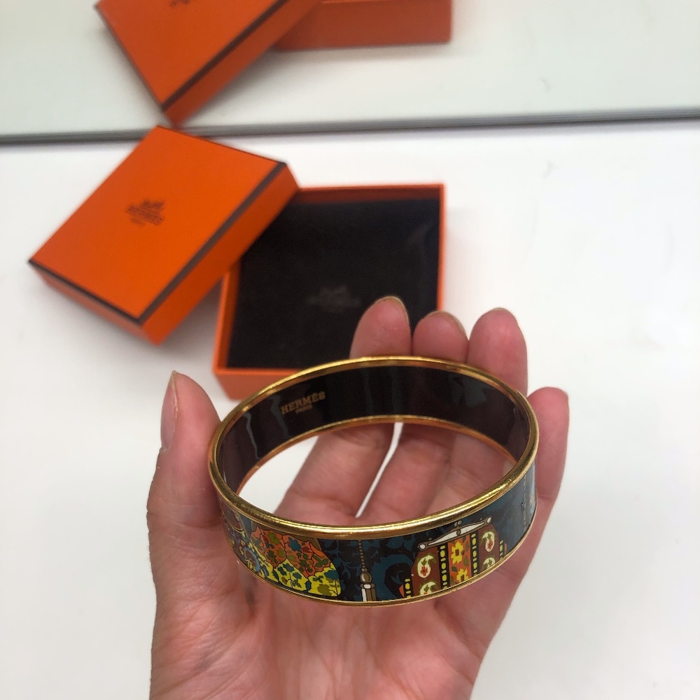 Hermes Patterned Enamel Bangle Bracelet